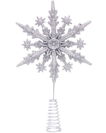 Christmas Silver Glitter Snowflake Tree Topper 22cm