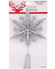 Christmas Silver Glitter Snowflake Tree Topper 22cm