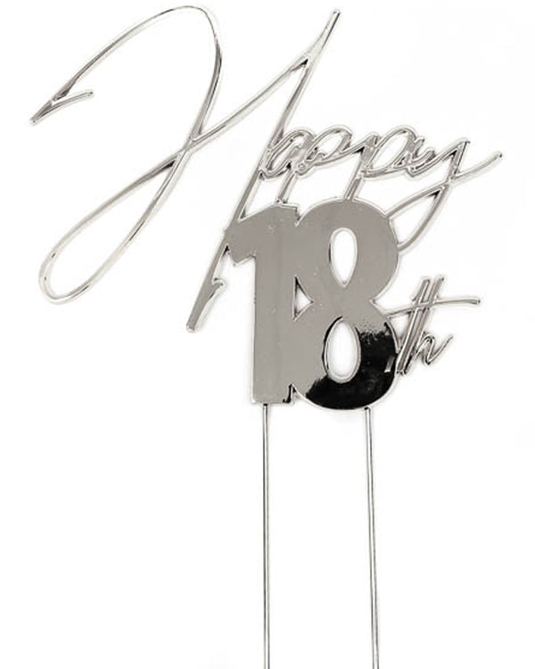 Silver Metal Happy 18th Cake Topper