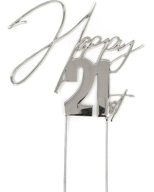 Silver Metal Happy 21st Cake Topper