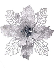 Christmas Silver Poinsettia with Clip 15cm
