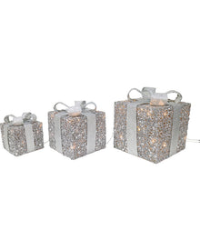 Silver Presents Christmas LED Tinsel 3 Piece
