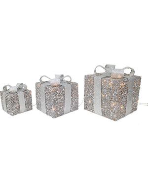 Silver Presents Christmas LED Tinsel 3 Piece