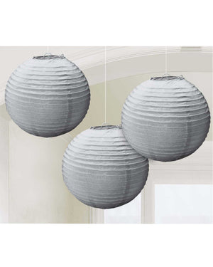 Christmas Silver Round Paper Lanterns Pack of 3