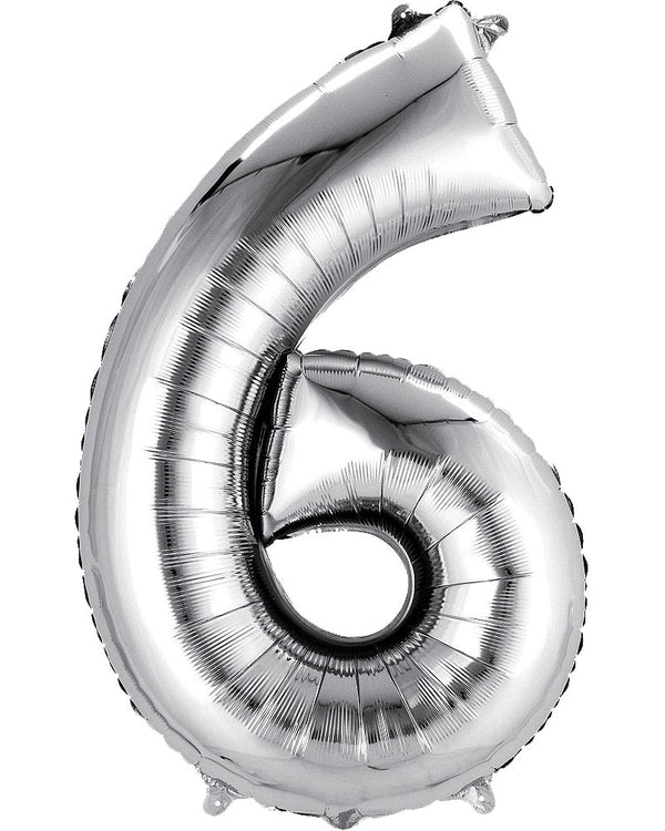 Silver 86cm Number 6 Supershape Foil Balloon