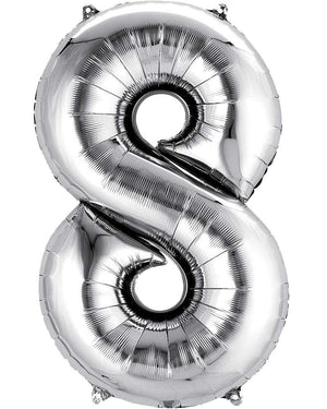 Silver 86cm Number 8 Supershape Foil Balloon