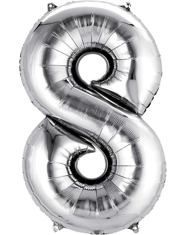 Silver 86cm Number 8 Supershape Foil Balloon