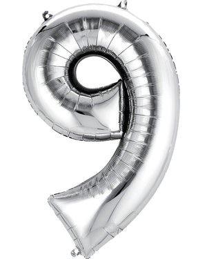 Silver 86cm Number 9 Supershape Foil Balloon