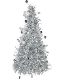 Image of silver tinsel Christmas tree centrepiece. 