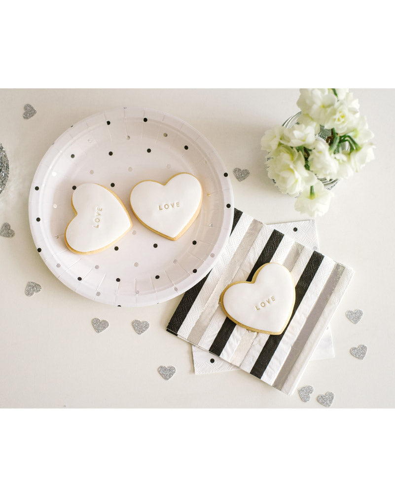 Silver and Black Stripe and Dots Beverage Napkins Pack of 20