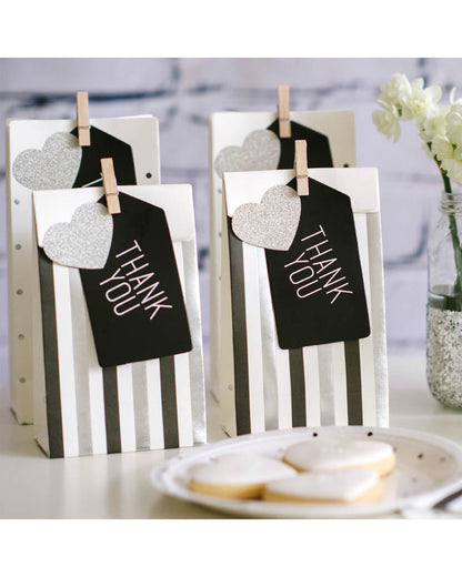 Silver and Black Stripes and Dots Lolly Bags Pack of 10