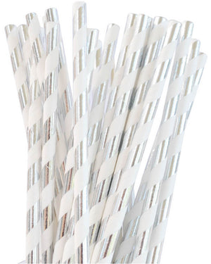 Christmas Silver Stripe Straws Pack of 25