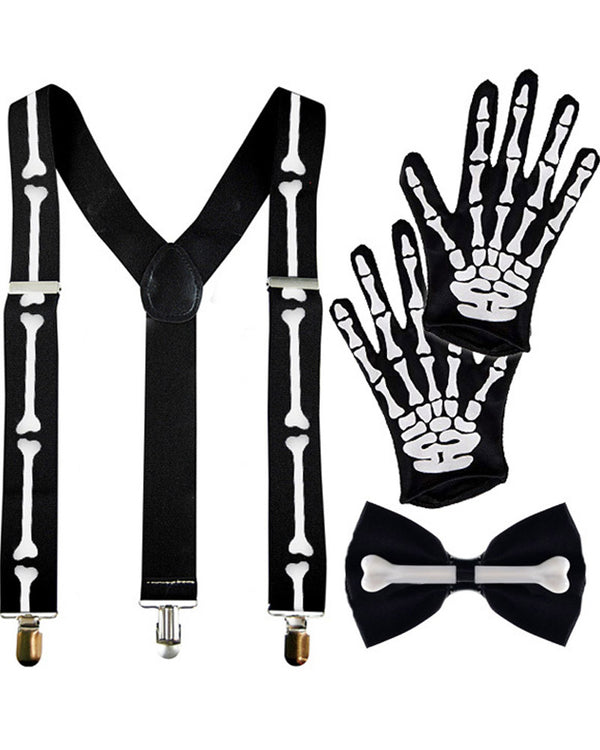 Skelebones Suspenders Gloves and Bowtie Set