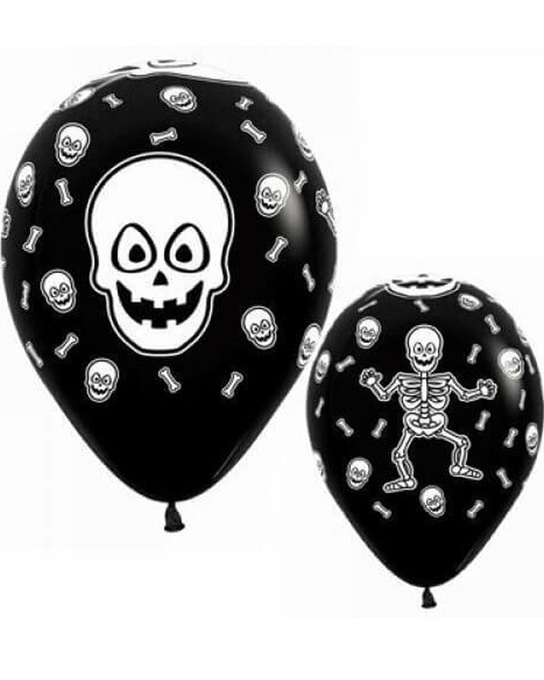 Skeleton Black 30cm Latex Balloons Pack of 12