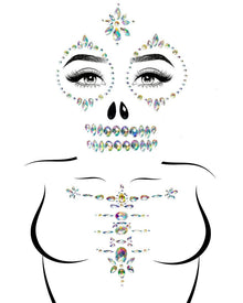 Skeleton Skull Adhesive Face and Chest Jewels Sticker For Halloween