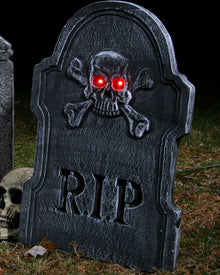 RIP Skull and Crossbones Light Up Tombstone 55cm For Halloween
