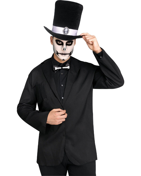 Skull Groom Collapsible Top Hat Mouth Tattoo and Bow Tie Set