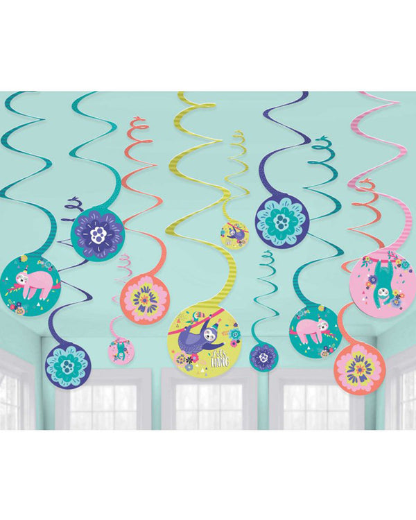 Sloth Spiral Hanging Decorations Value Pack of 12
