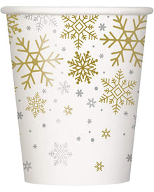 Christmas Snowflake Gold and Silver 270ml Cups Pack of 8