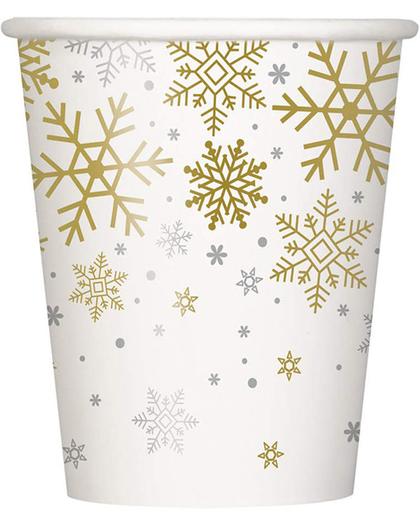 Christmas Snowflake Gold and Silver 270ml Cups Pack of 8