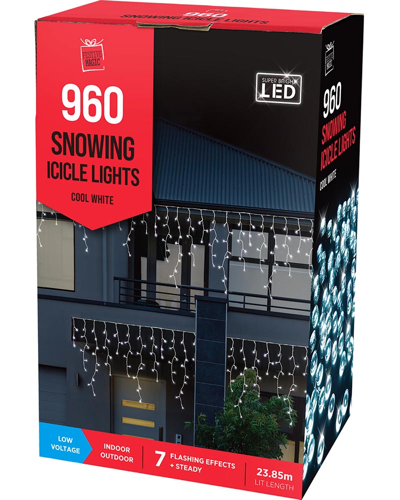 Snowing Icicles White Timer Christmas LED Lights 960 Pieces