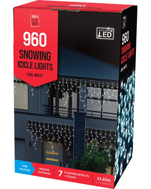 Snowing Icicles White Timer Christmas LED Lights 960 Pieces