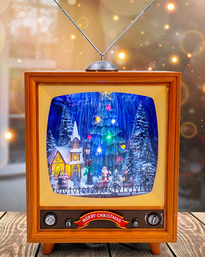 Snowing Musical Christmas LED Retro Television 47cm