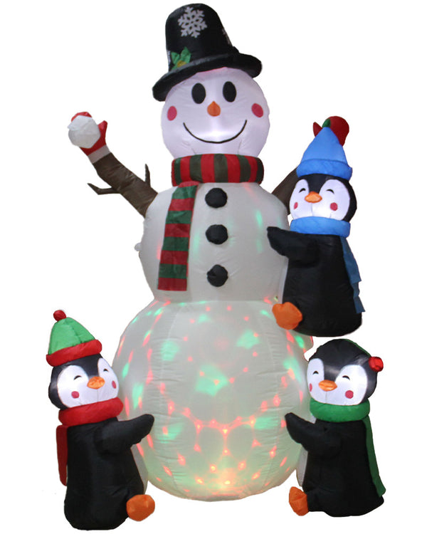 Snowman and Penguins with Disco Light Christmas Lawn Inflatable 2.4m