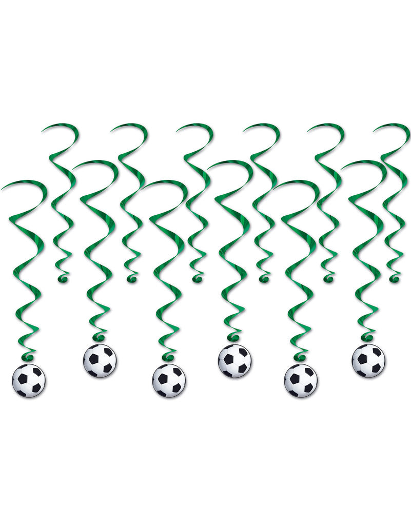Soccer Ball Hanging Swirl Decorations Pack of 12