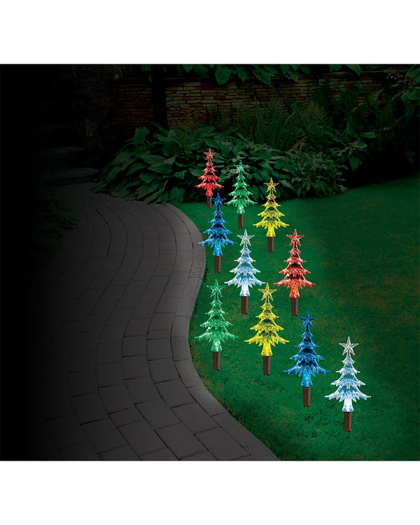 Solar Mini Tree Multi-Coloured Path Christmas Lights Pack of 10