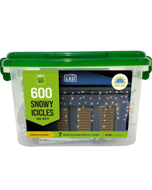 Christmas Solar Snowing Icicles 600 White 8.3m
