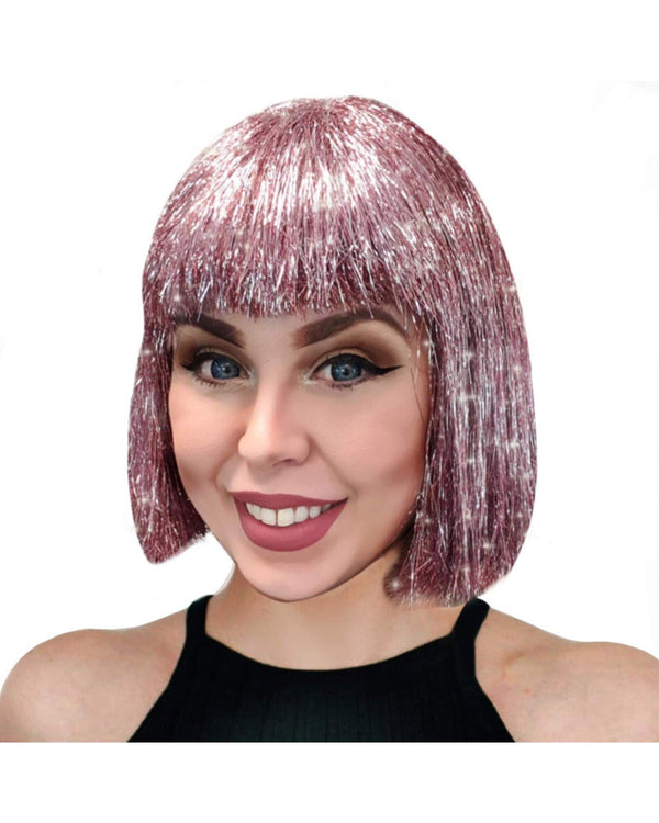 Sparkle Nation Pink Tinsel Wig