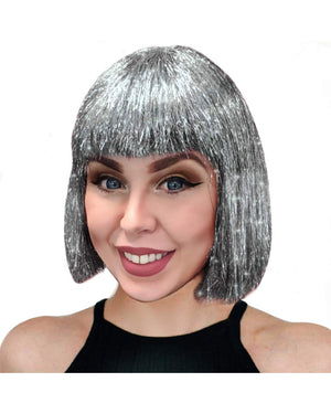 Sparkle Nation Silver Tinsel Wig