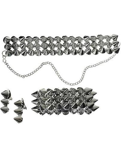 80s Spiked Bracelet Choker and Earrings Set