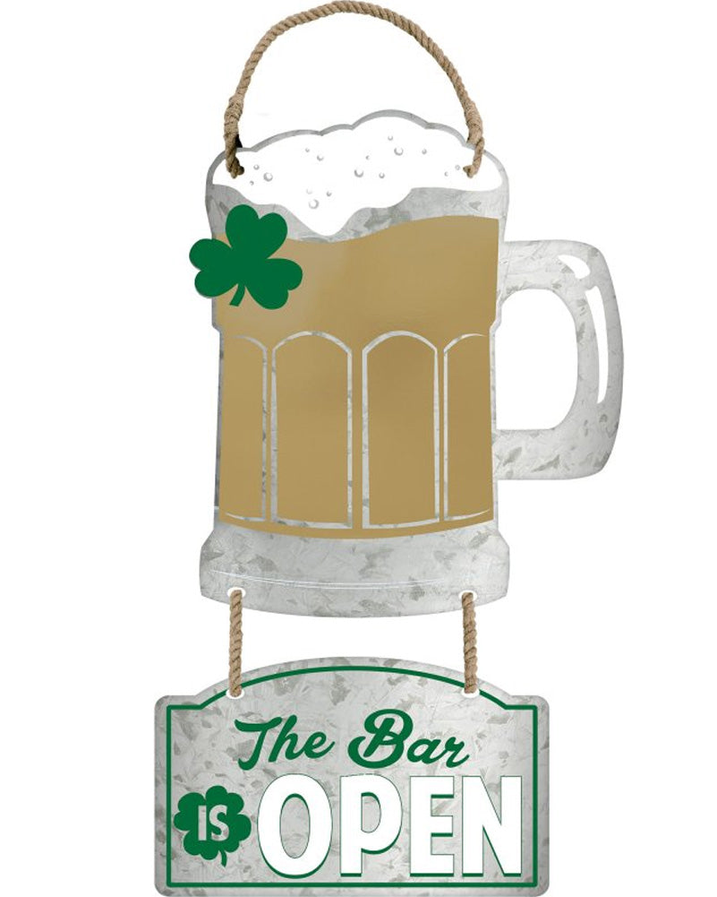St Patricks Day Open Bar Beer Mug Hanging Metal Sign