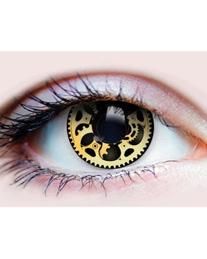 Steampunk 14.5mm Gold and Black Contact Lenses with Case