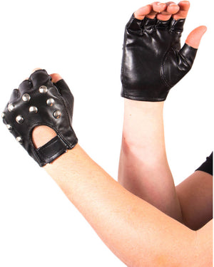 Studded Black Fingerless Gloves