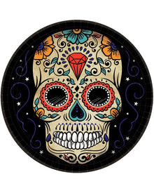 Sugar Skull 26cm Round Paper Plate Pack of 18 For Halloween