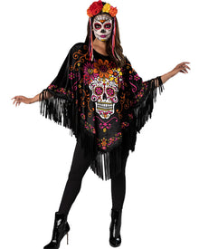 Sugar Skull Womens Halloween Poncho