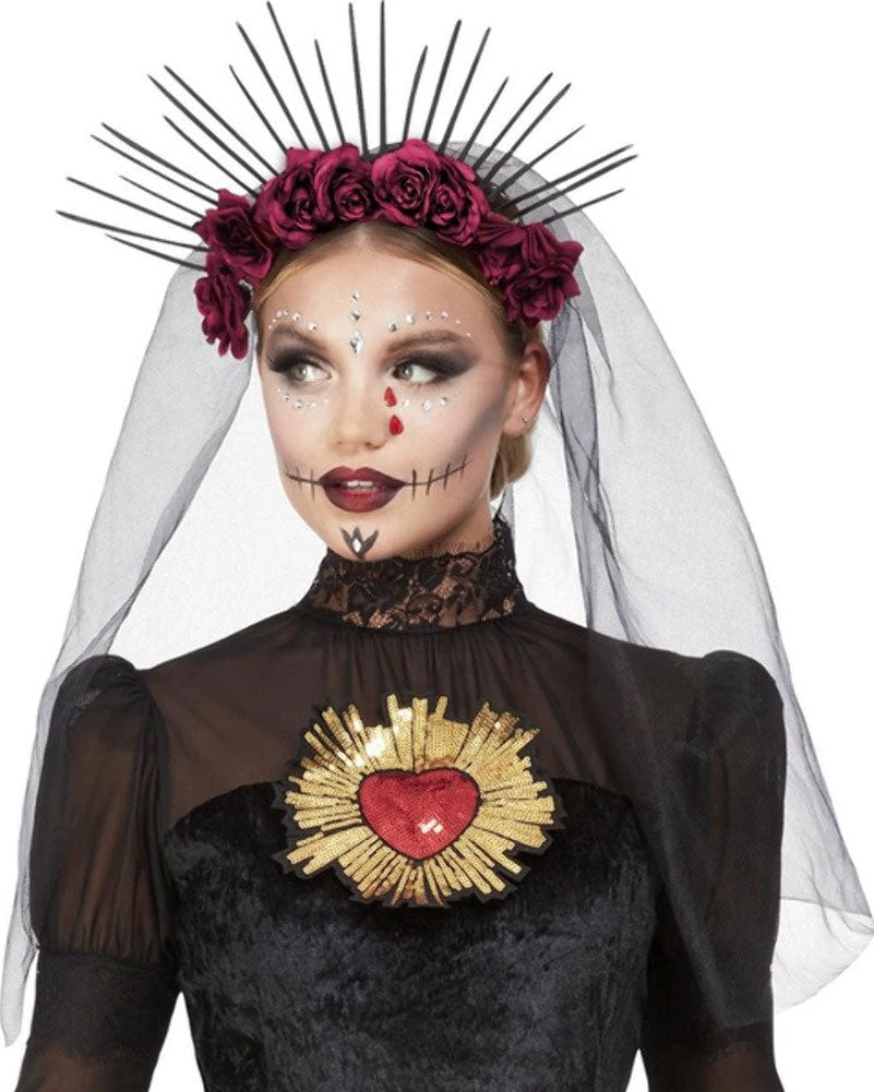 Sunburst Day of the Dead Headband with Roses