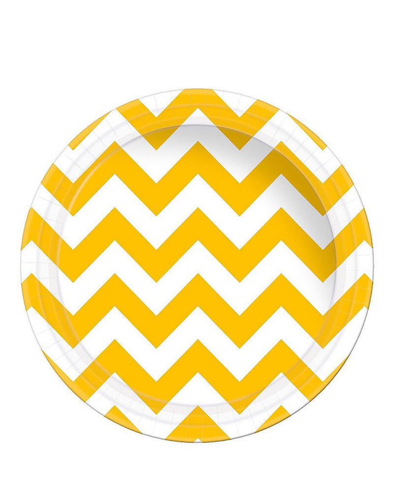 Sunshine Yellow Chevron 23cm Paper Plates Pack of 8