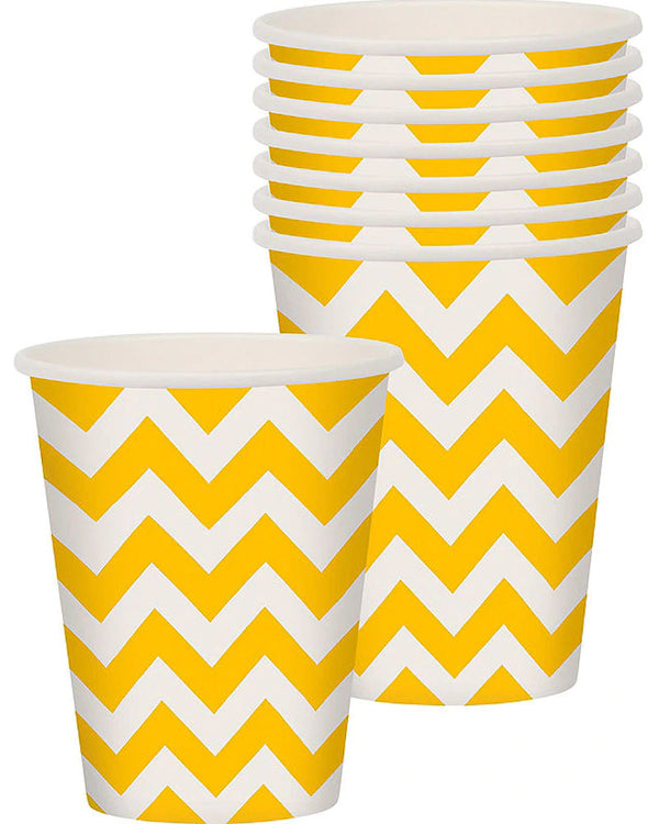 Sunshine Yellow Chevron 266ml Paper Cups Pack of 8