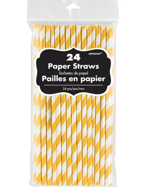 Sunshine Yellow Chevron Striped Paper Straws Pack of 24