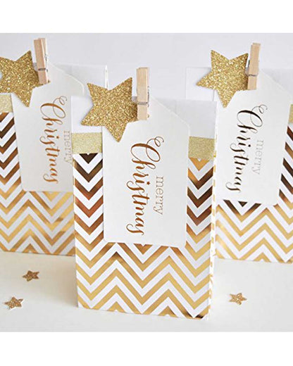 Christmas Gold Glitter Star Sticker Seals Pack of 24