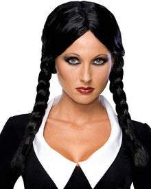 The Addams Family Wednesday Black Plaited Halloween Wig