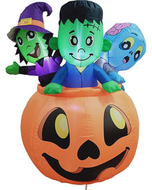 Three Characters on Pumpkin Lawn Halloween Inflatable 1.5m