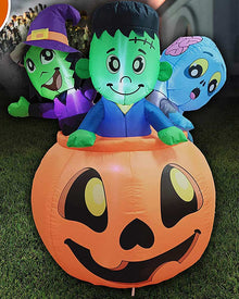 Three Characters on Pumpkin Lawn Halloween Inflatable 1.5m
