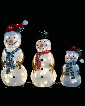 Mesh Tinsel Snowman Family Lawn Decoration with Christmas LEDs