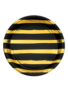Christmas Black Velvet and Gold Foil Striped 22cm Dinner Paper Plates Pack of 8