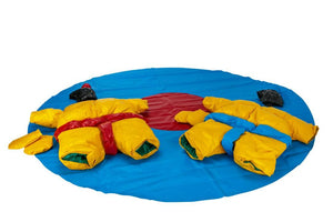 Two PVC and Fabric Kids Sumo Suits with Helmets Gloves and 291cm Mat